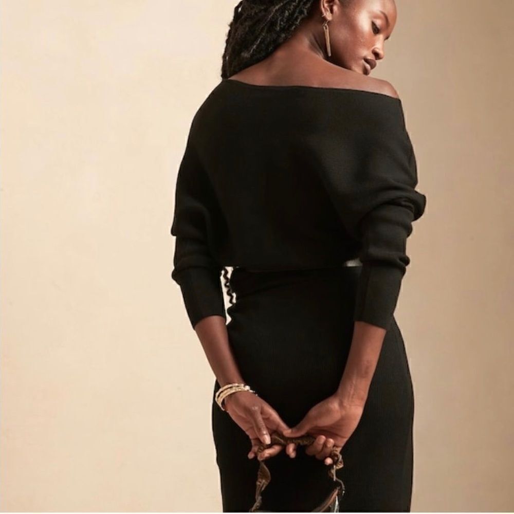 BLACK BANANA REPUBLIC COLLETTA OFF-SHOULDER SWEATER DRESS SZ L - Picture 2 of 5